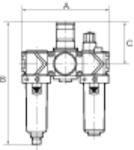 RIEGLER Wartungseinheit 3-tlg. »variobloc« mit Polycarbonatbehälter, BG 1, G 3/8, PE max. 16 bar, Mediums-Umgebungstempe
