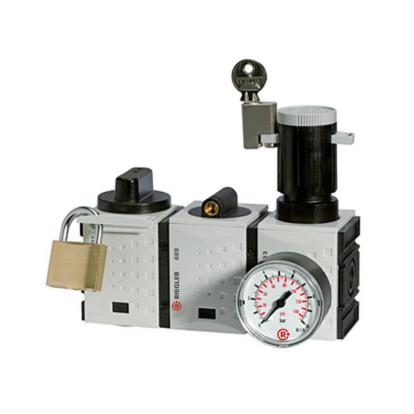 RIEGLER Wartungsstation SAFETY »FUTURA«, Kugelhahn-Anfahrventil-Druckregler, BG 1, G 3/8, PE 2,5 - 16 bar, Regelbereich