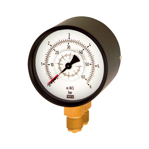 WIKA Differenzdruckmanometer mit 2 Parallelzapfenanschlüsse radial unten, G 1/2, Typ 711.12, Güteklasse 1,6, Messber. 0-
