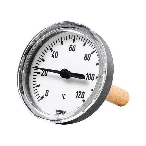 WIKA Bimetallthermometer für Heiztechnik, Anschluss hinten, G 1/2, Tauchschaftlänge 100 mm, Ø 80 mm, Anzeigebereich 0 °C