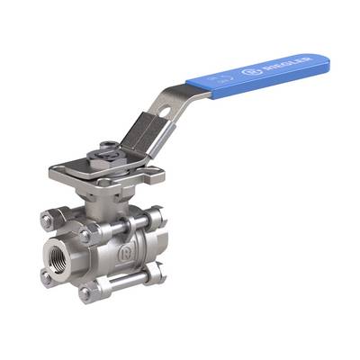 RIEGLER Edelstahlkugelhahn, 3-teilig, Baulänge nach DIN 3202-M3, G 2, DN 50, Betriebstemp. -20 °C bis 180 °C, PN max. 63-0