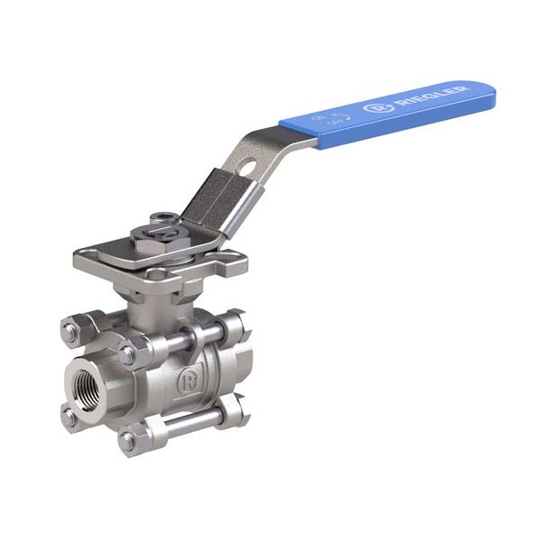 RIEGLER Edelstahlkugelhahn, 3-teilig, Baulänge nach DIN 3202-M3, G 2, DN 50, Betriebstemp. -20 °C bis 180 °C, PN max. 63