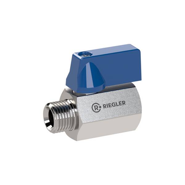 RIEGLER Mini-Kugelhahn, Edelstahl 1.4408 CF8M, IG/AG, Betriebstemperatur -20 °C bis 120 °C, G 3/8, DN 10, PN max. 63 bar