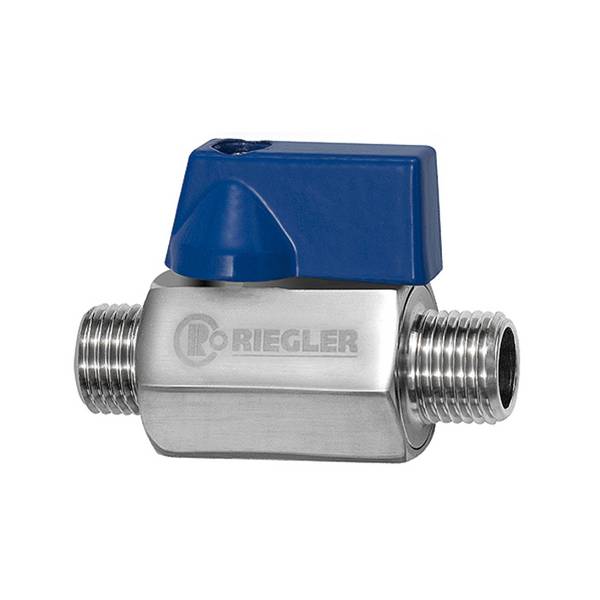RIEGLER Mini-Kugelhahn, Edelstahl 1.4408 CF8M, AG/AG, Betriebstemperatur -20 °C bis 120 °C, G 3/8, DN 10, PN max. 63 bar