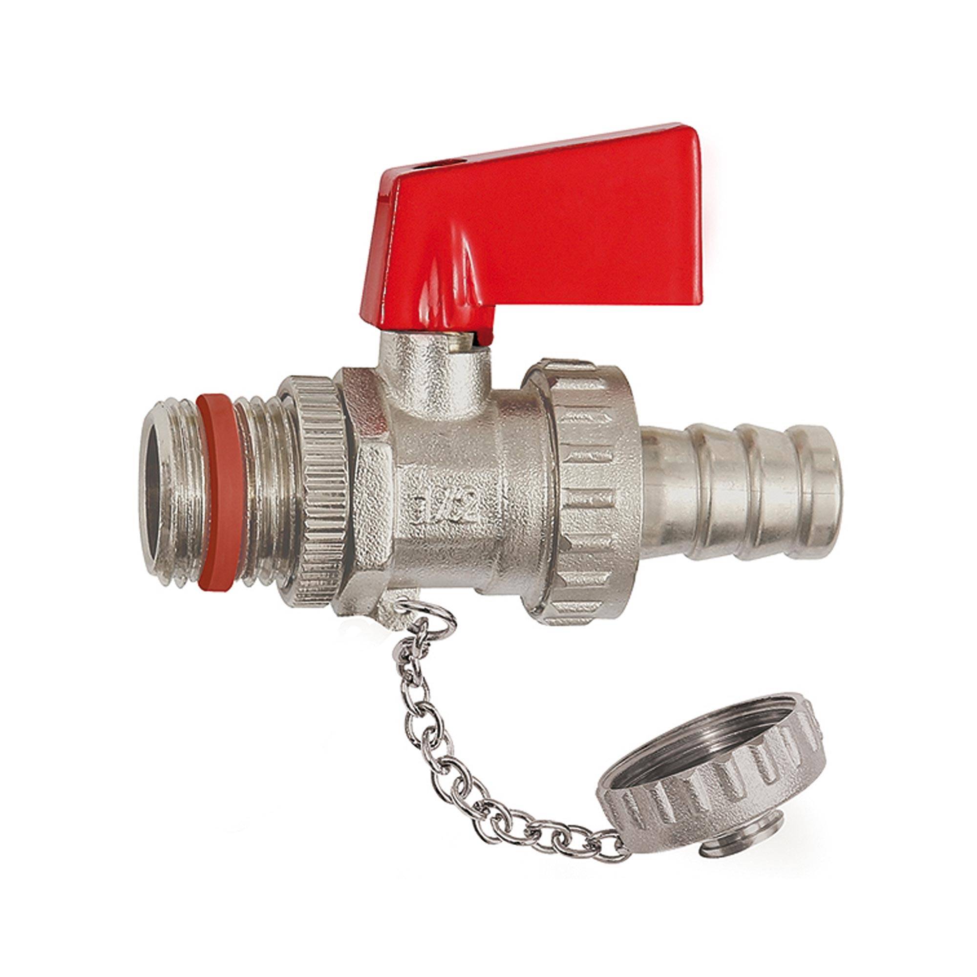 RIEGLER KFE-Kugelhahn, Messing vernickelt, Betriebstemperatur 0 °C bis 110 °C, G 1/2, Tülle LW 13, PN max. 10 bar. Kess-0