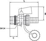RIEGLER KFE-Kugelhahn, Messing vernickelt, Betriebstemperatur 0 °C bis 110 °C, G 1/2, Tülle LW 13, PN max. 10 bar. Kess-2