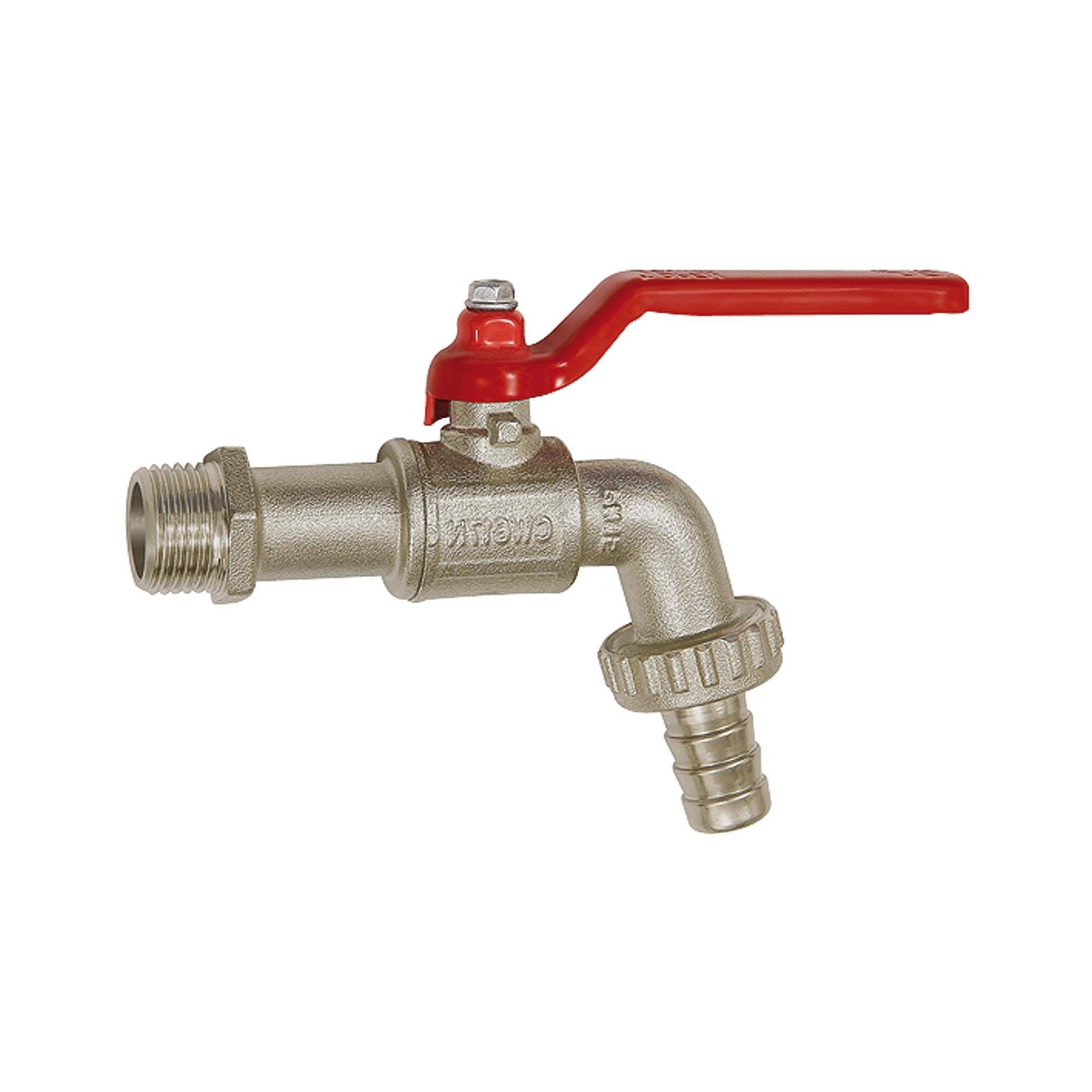 RIEGLER Kugelauslaufhahn, Messing vernickelt, Temperaturbereich -20 °C bis 80 °C, G 1/2 AG, DN 15, PN max. 15 bar. Mit-0