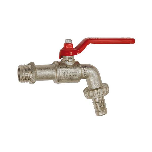 RIEGLER Kugelauslaufhahn, Messing vernickelt, Temperaturbereich -20 °C bis 80 °C, G 3/4 AG, DN 20, PN max. 15 bar.  Mit