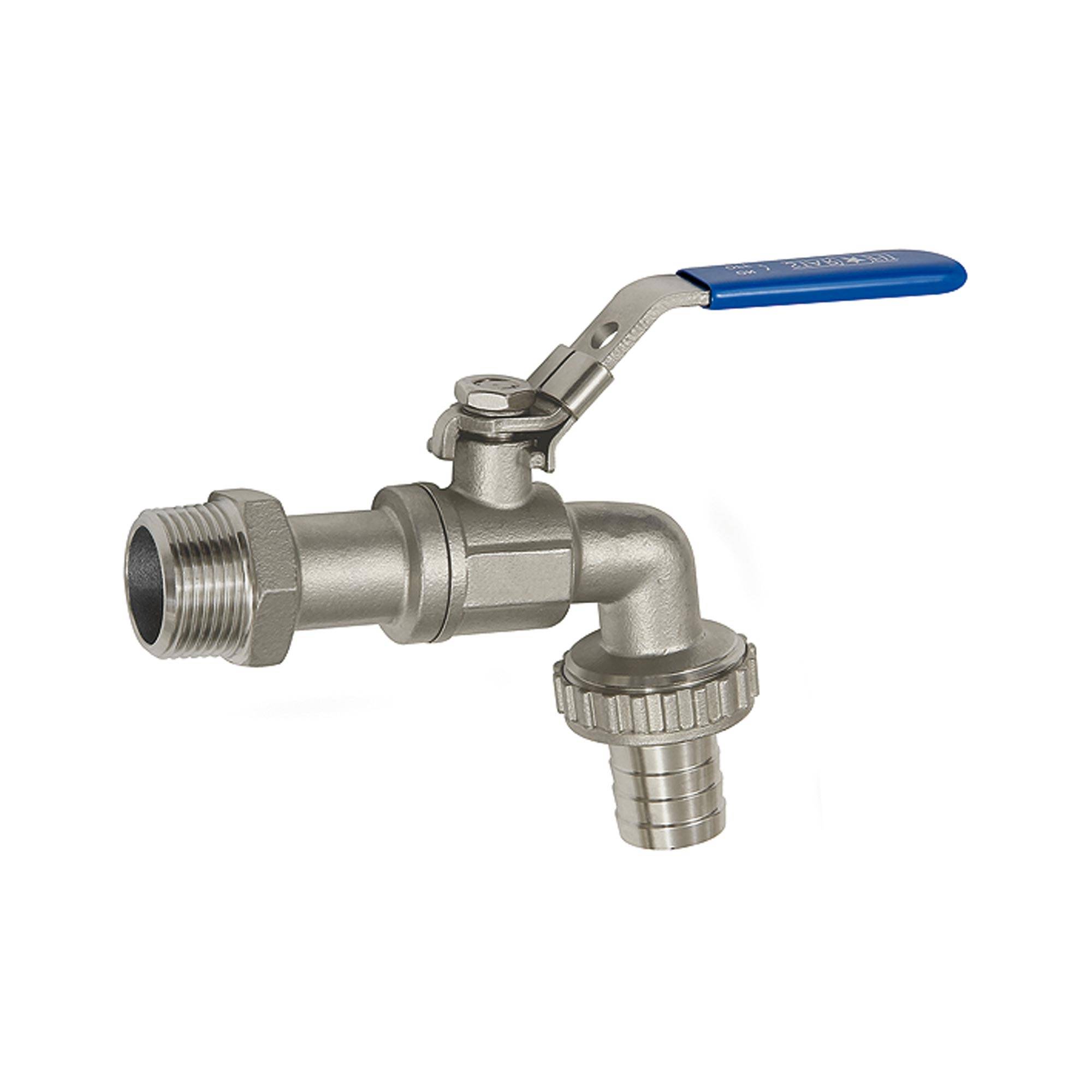 RIEGLER Kugelauslaufhahn, Edelstahl 1.4408, Temperaturbereich -10 °C bis 150 °C, G 3/4 AG, DN 20, PN max. 16 bar Mit Sch-0