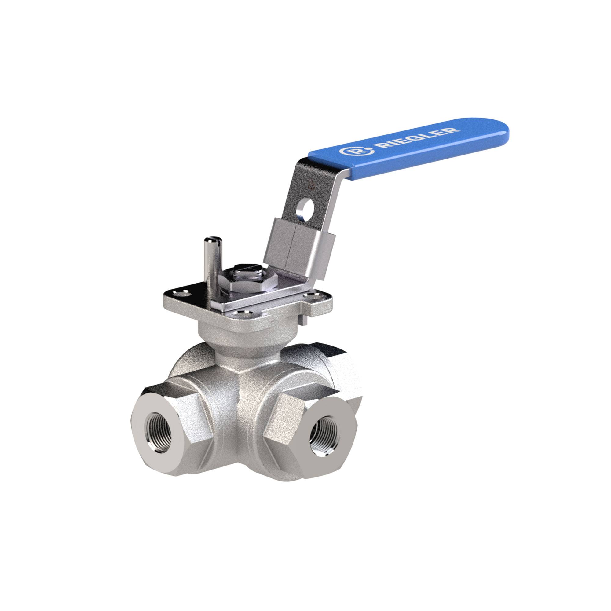 RIEGLER 3-Wege-Kugelhahn, T-Bohrung, Edelstahl 1.4408, G 3/4, DN 20, Betriebstemperatur -20 °C bis 180 °C, PN max. 63 ba-0