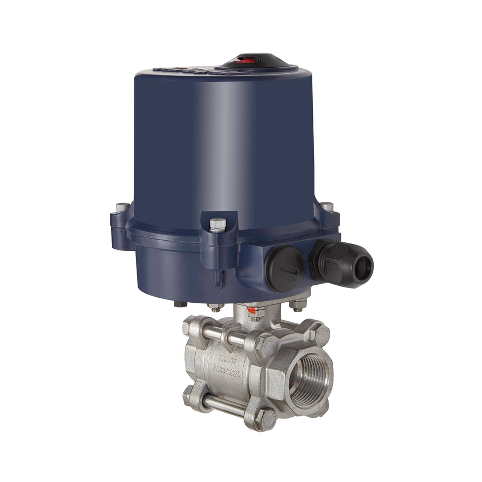 RIEGLER 2-Wege-Edelstahlkugelhahn, elektr. Stellantrieb, 24 V DC, Mediumstemperatur -10 °C bis 200 °C, Rp 1 1/4, DN 32,-0