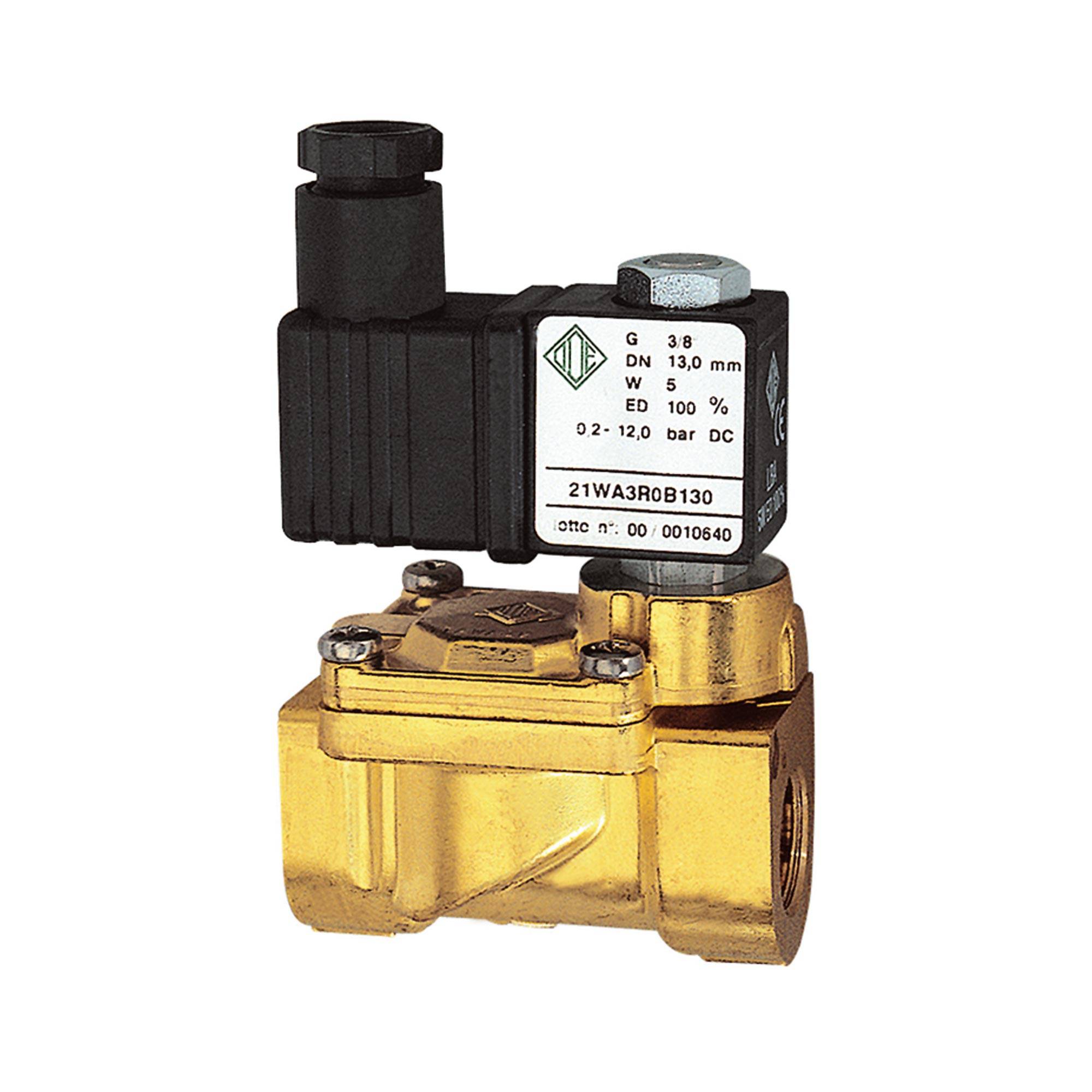 RIEGLER 2/2-Wege-MV, MS, NC, vorgesteuert, 230V, 50Hz, 10VA, Mediumstemp. -10°C bis 90°C, NBR, G 3/8, PN 0,2 - 16bar. P-0
