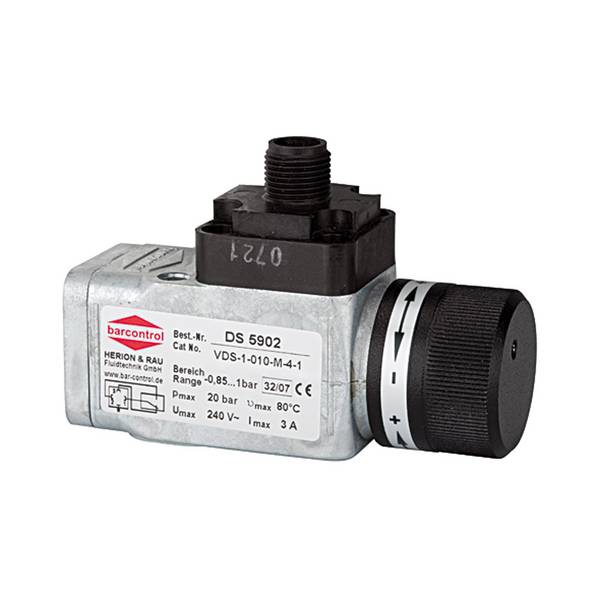RIEGLER Vakuum-Druckschalter, elektr. M12x1, Temp. -20 °C bis 80 °C, Flansch, Einstellb. -0,85 / -0,15 bar, max. 48 V AC