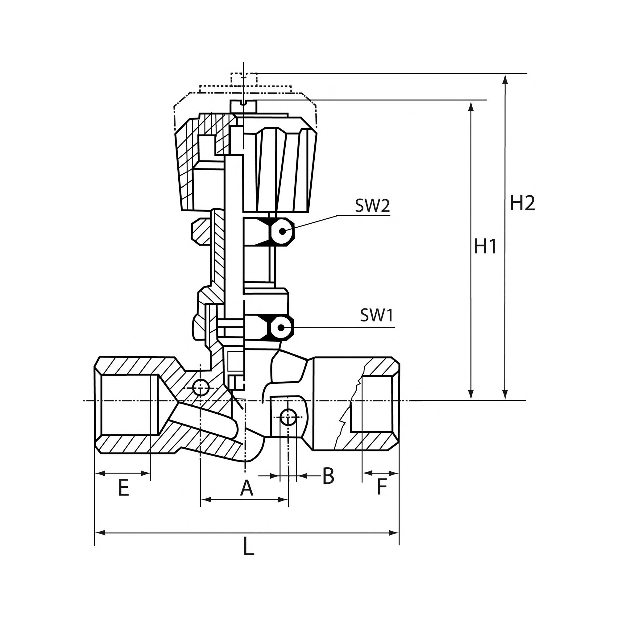 RIEGLER Nadelventil, Messing vernickelt, IG/IG, Rp 3/8, DN 8, SW1 21, Betriebstemperatur -10 °C bis 80 °C, PN max. 18 ba-1