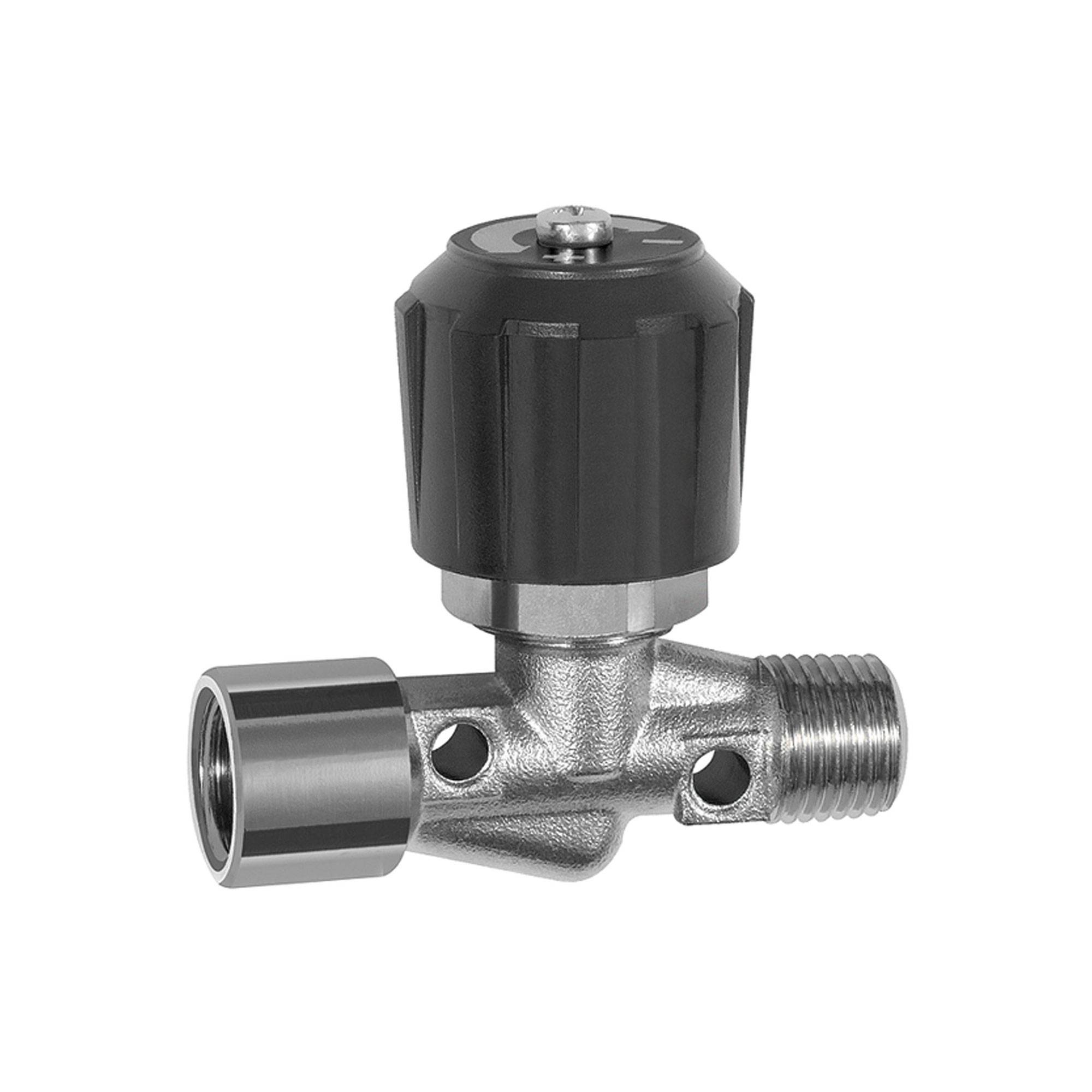 RIEGLER Nadelventil, Messing vernickelt, IG/AG, Rp/R 3/8, DN 8, SW1 21, Betriebstemperatur -10 °C bis 80 °C, PN max. 18-0