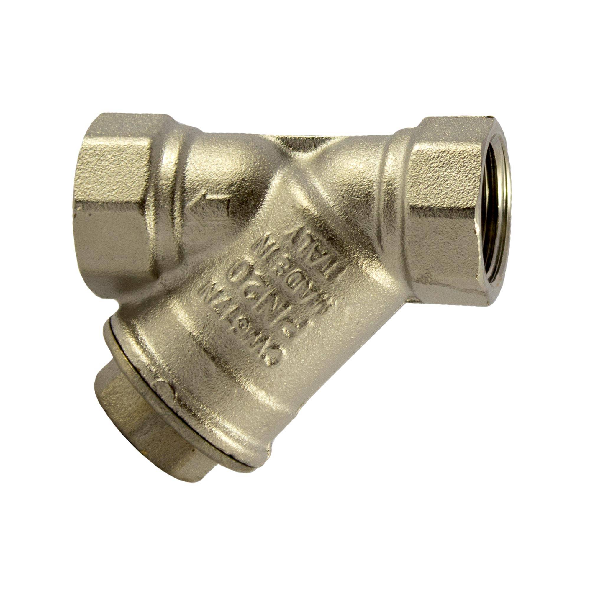 RIEGLER Schmutzfänger, Messing vernickelt, Siebeinsatz Maschenweite 0,5 mm, Betriebstemp. -20 °C bis 110 °C, G 1/2, DN 1-0