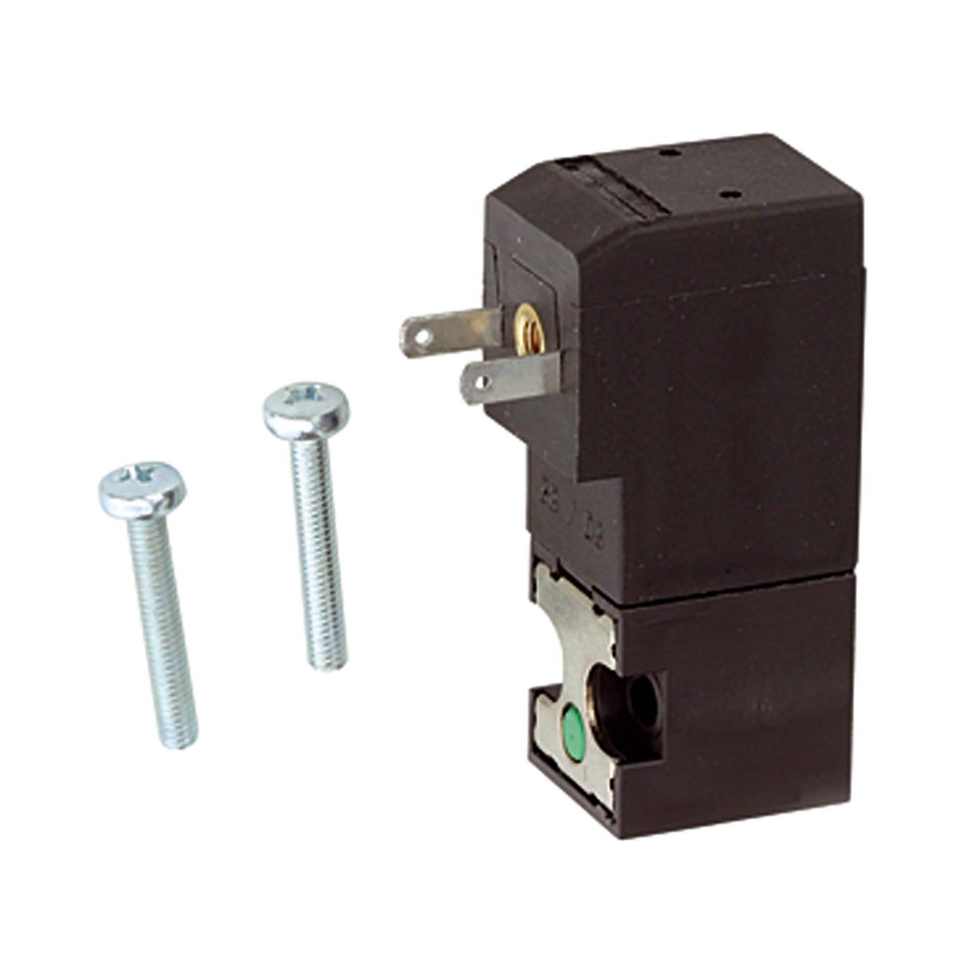 RIEGLER 3/2-Wege-Mini-Magnetventil direktgesteuert, NW 1,5 mm, NC, 12 VDC, für Gerätestecker, Druck 0 - 7 bar, Temp. -10-0