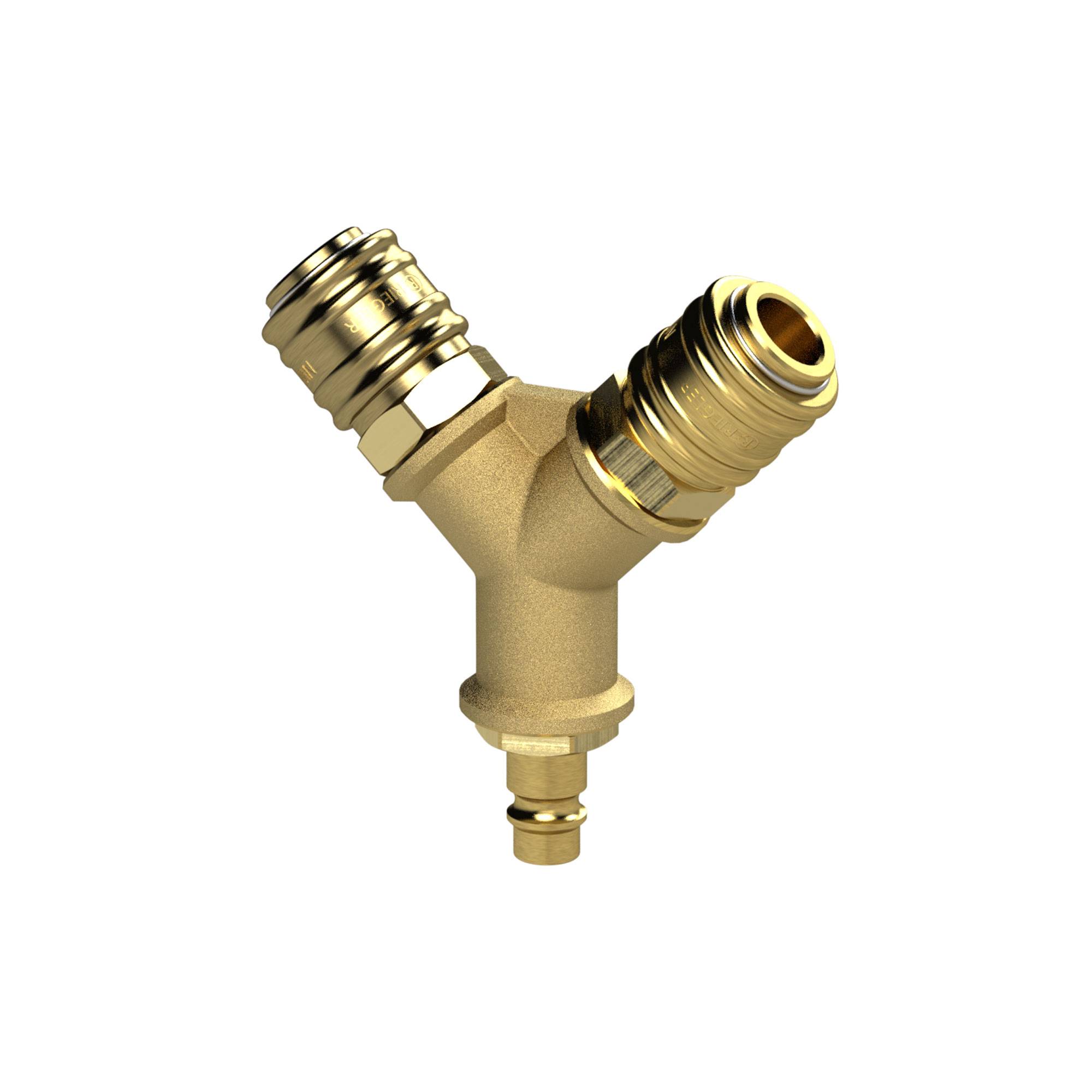 RIEGLER Verteiler mit 2 Schnellverschlusskupplungen NW 7,2, Messing blank, mit Stecknippel NW 7,2 - NW 7,8, G 3/8, Betri-0