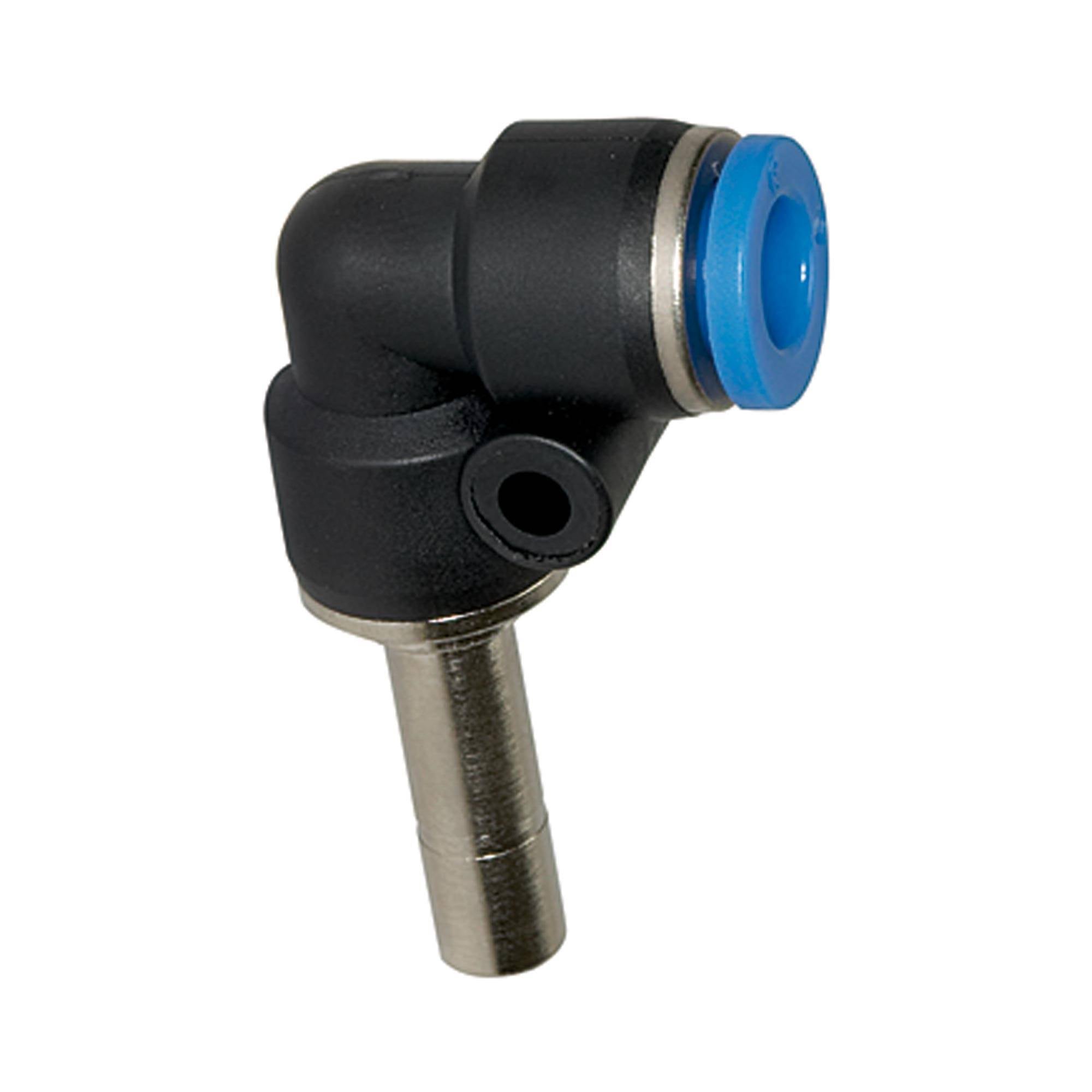 RIEGLER L-Steckverbindung, Stecknippel 6 mm »Blaue Serie« mini, für Schlauch-Außen-Ø 6 mm, pmax 10 bar, Kunststoff/MS ve-0