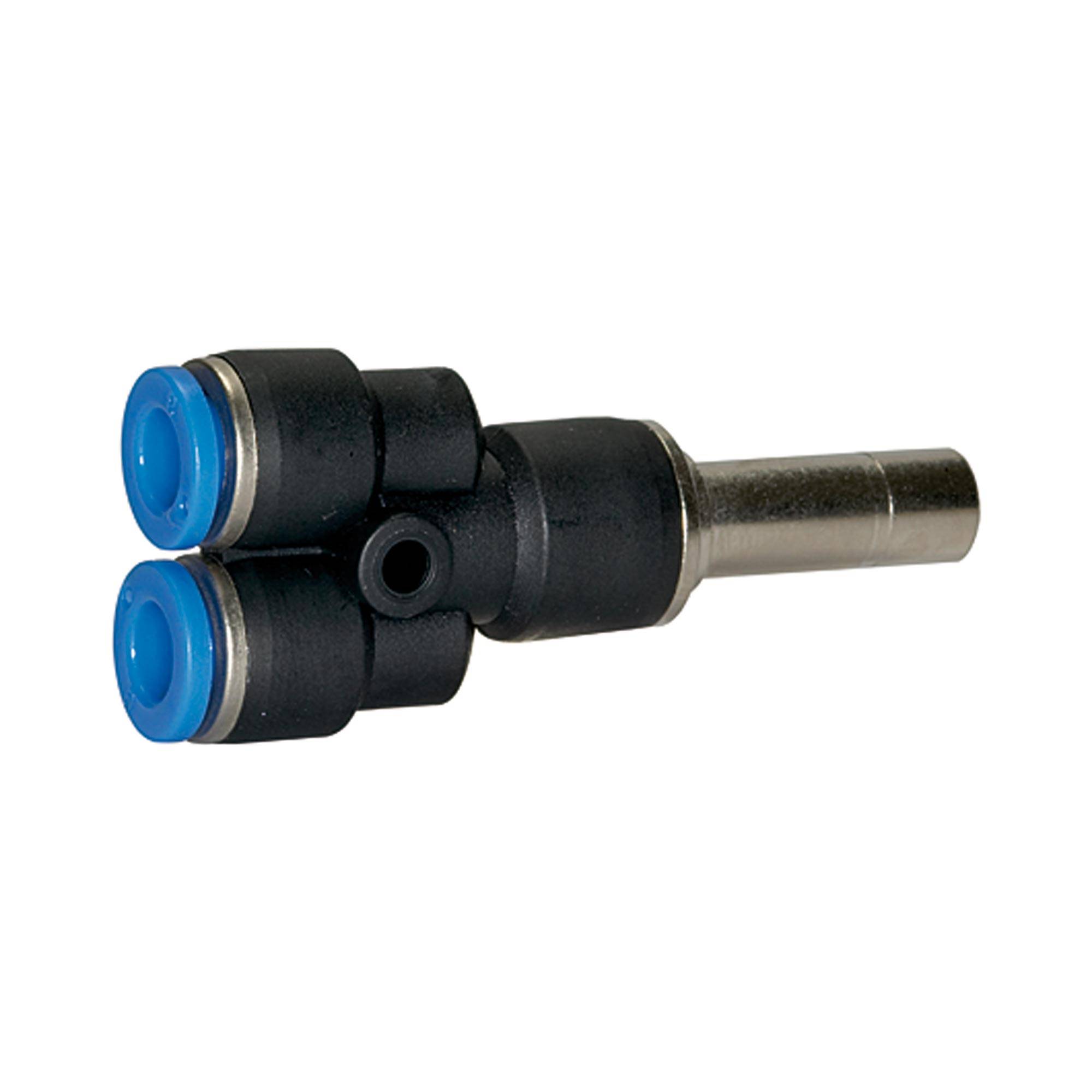 RIEGLER Y-Steckverbindung, Stecknippel red. 6 mm »Blaue Serie« mini, für Schl.-Außen-Ø 4 mm, pmax 10 bar, Kunststoff/MS-0