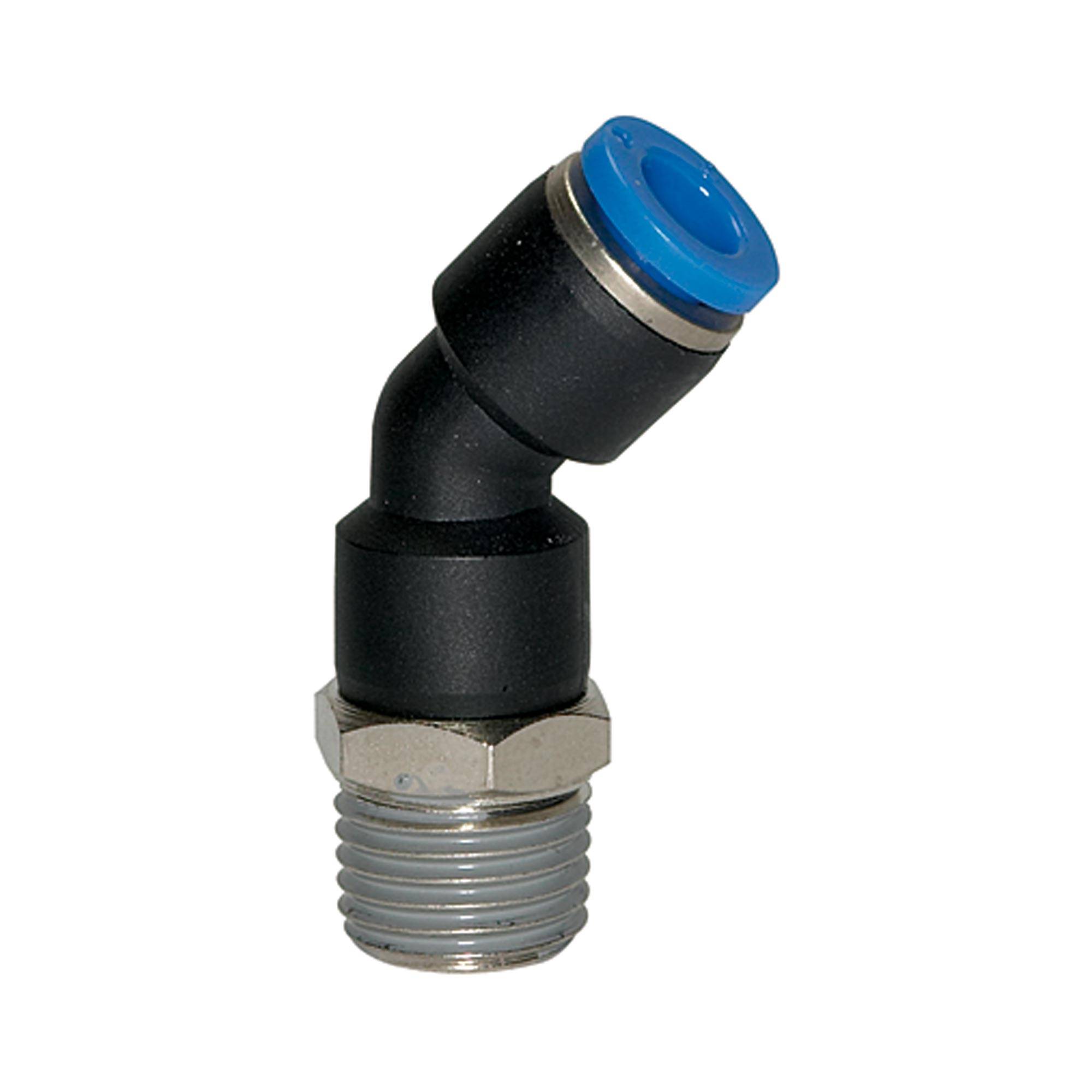 RIEGLER Steckverschraubung 45° »Blaue Serie«, drehbar, R 1/4 a., für Schlauch-Außen-Ø 4 mm, pmax kurzzeitig 15 bar, Kuns-0