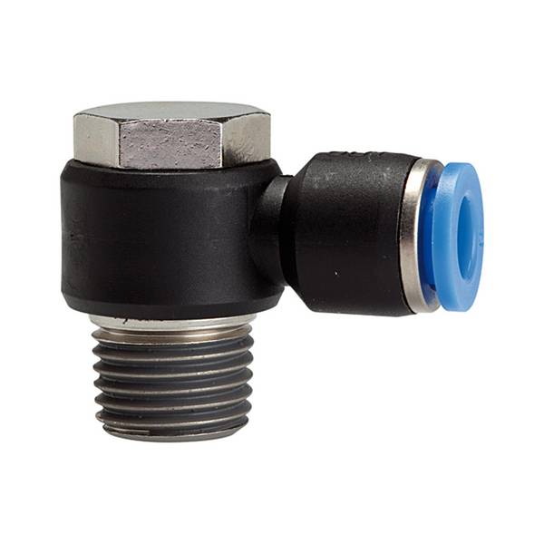 RIEGLER L-Steckverschraubung »Blaue Serie«, drehbar, R 1/2 a., für Schlauch-Außen-Ø 8 mm, pmax kurzzeitig 15 bar, Kunsts