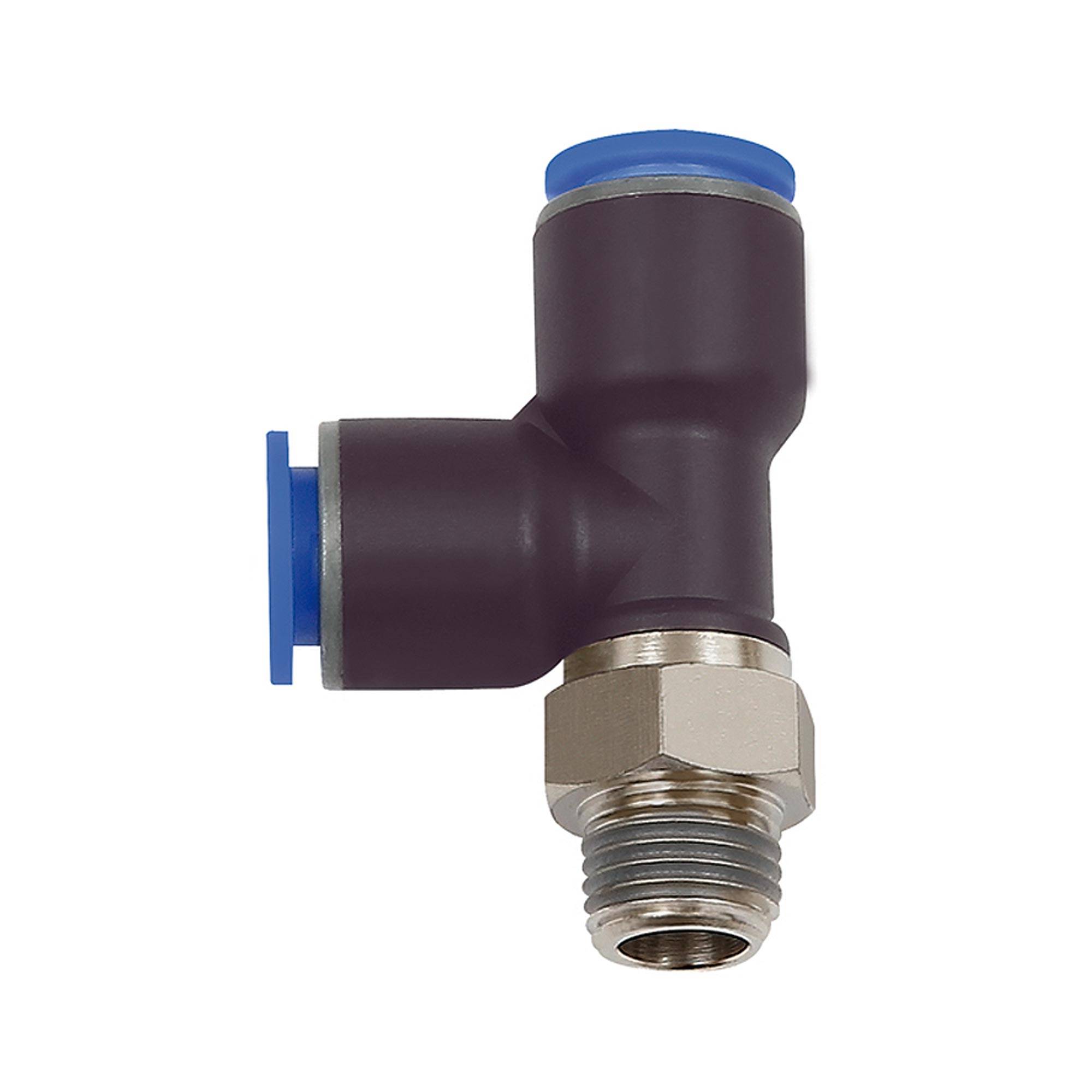 RIEGLER T-Steckverschr. »Blaue Serie«, L-Form, drehbar, R 1/8 a., für Schl.-Außen-Ø 10 mm, pmax kurzzeitig 15 bar, Kunst-0