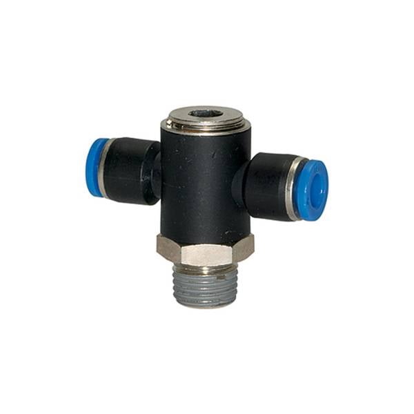 RIEGLER T-Steckverschraubung »Blaue Serie«, drehbar, R3/8 a., für Schlauch-Außen-Ø 8mm, pmax kurzzeitig 15 bar, KS/MS ve