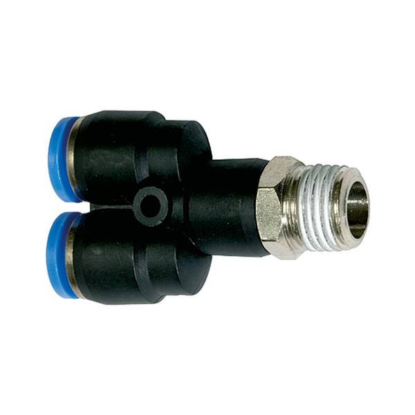 RIEGLER Y-Steckverschraubung »Blaue Serie«, drehbar, R 1/2 a., für Schlauch-Außen-Ø 6 mm, pmax kurzzeitig 15 bar, Kunsts