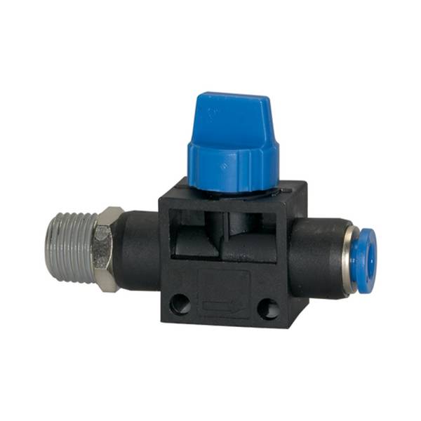 RIEGLER Absperrventil »Blaue Serie«, Steckanschluss, R 1/4 a., für Schl.-Außen-Ø 8 mm, pmin 1,5 bar, pmax kurzzeitig 15