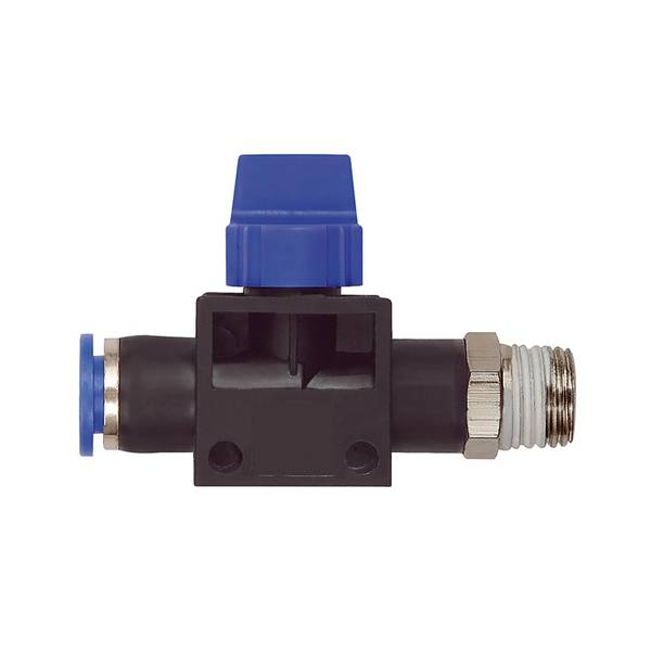 RIEGLER 3/2-Wegeventil »Blaue Serie«, Steckanschluss, R 1/8 a., f. Schlauch-A-Ø 6 mm, pmin 1,5 bar, pmax kurzzeitig 15 b