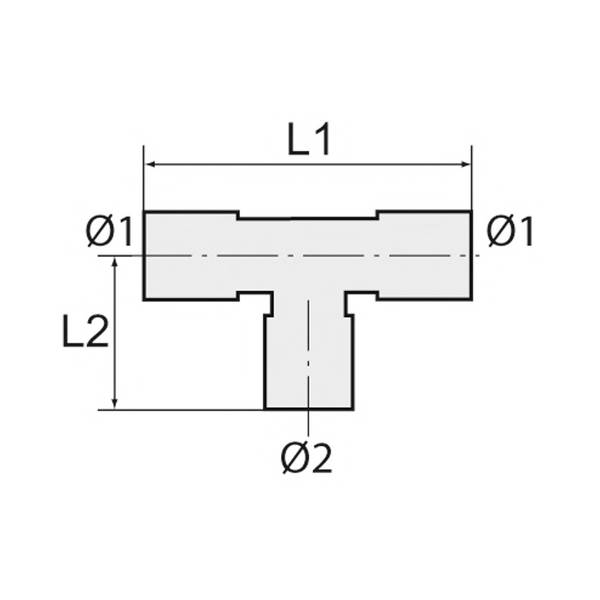 RIEGLER T-Reduzierverbinder POM, für Rohr-Außen-Ø1 22 mm, für Rohr-Außen-Ø2 15 mm, Arbeitsdruck -0,95 bis 10 bar .  Schn