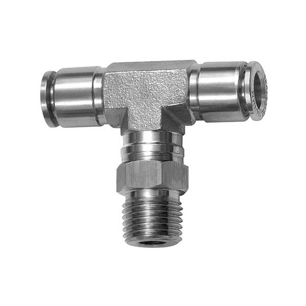 RIEGLER T-Steckverschraubung, drehbar, R 1/4 a., für Schlauch-Außen-Ø 12 mm, Arbeitsdruck -0,98 - 20 bar, Edelstahl 1.44