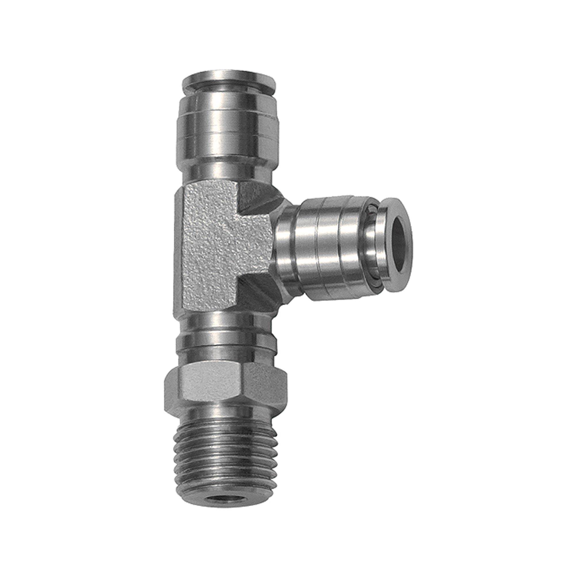 RIEGLER T-Steckverschraubung, drehbar, L-Form, R 1/4 a., für Schlauch-Außen-Ø 12 mm, Arbeitsdruck -0,98 - 20 bar, Edelst-0