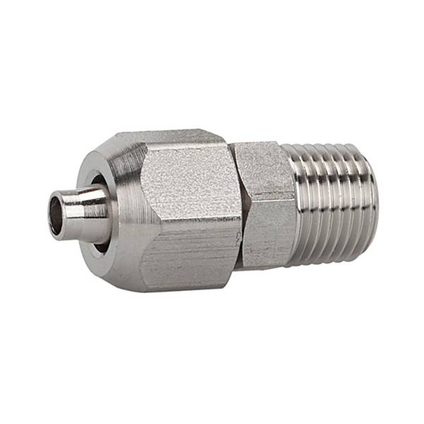 RIEGLER Gerade Einschraubverschraubung, AG konisch, R 1/8, für Schlauch 6/4 mm, SW 12/10, Druck max. 25 bar, ES 1.4404.