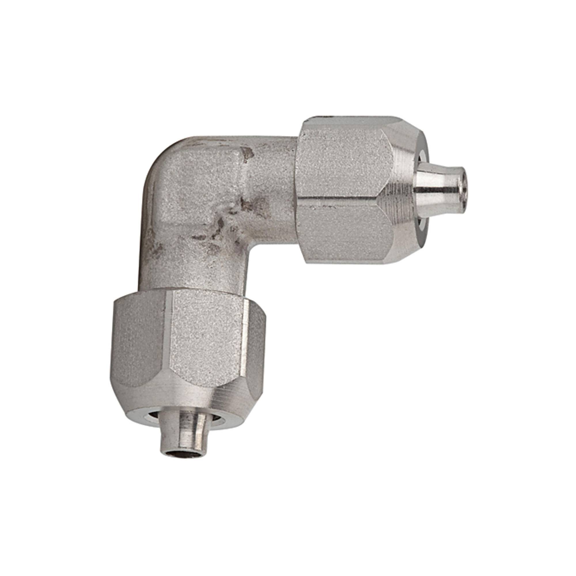 RIEGLER Winkelverbinder, für Schlauch 6/4 mm, SW1 12, SW2 10, Druckbereich max. 25 bar, Temperatur -40 °C bis 200 °C, Ed-0