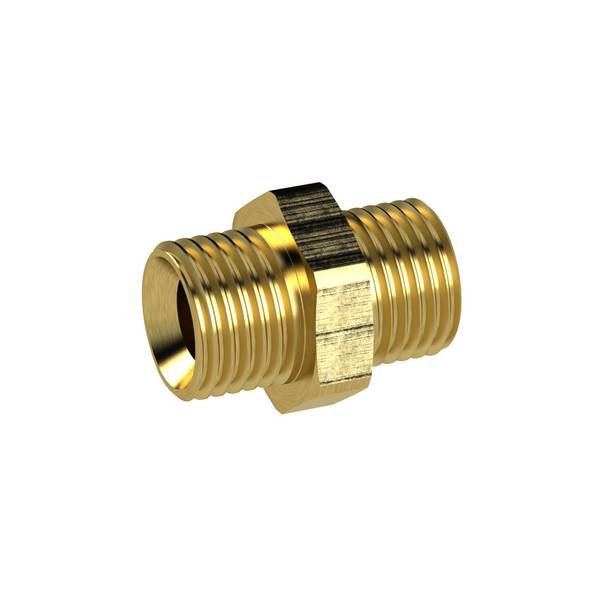 RIEGLER Doppelgewindenippel, G 1/8 a., G 1/8 a, SW 14, Messing, Arbeitsdruck max. 25 bar, Betriebstemp. max. 150 °C.