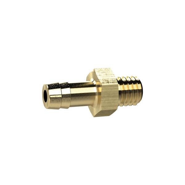 RIEGLER Einschraubschlauchtülle, M5 a., für Schlauch LW 4 mm, SW 7, Messing, Arbeitsdruck max. 25 bar, Betriebstemp. max