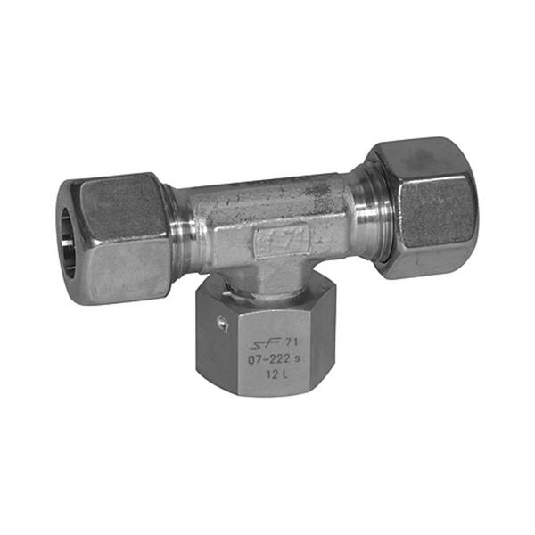 RIEGLER Einstellbare T-Verschraubung, Dichtkegel, Mutter M30x2,0 i., Rohr-Außen-Ø 22 mm, PN max. 160 bar, Edelstahl 1.45
