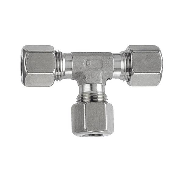 RIEGLER T-Verschraubung, Rohr-Außen-Ø 18 mm, PN max. 315 bar, Edelstahl 1.4571.  Geeignet für Druckluft, Flüssigkeiten,