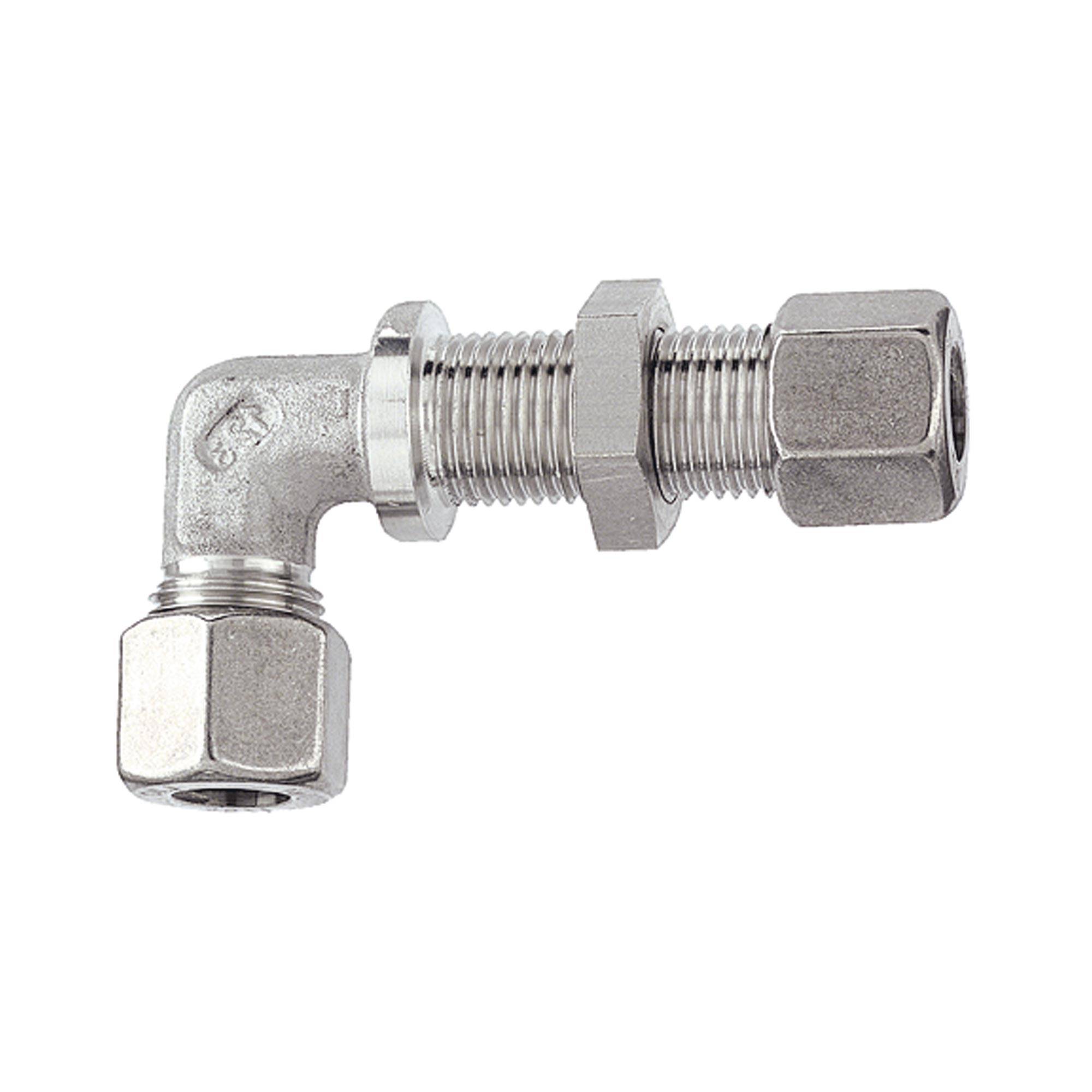 RIEGLER Winkel-Schottverschraubung, Rohr-Außen-Ø 15 mm, PN max. 315 bar, Edelstahl 1.4571. Geeignet für Druckluft, Flüs-0