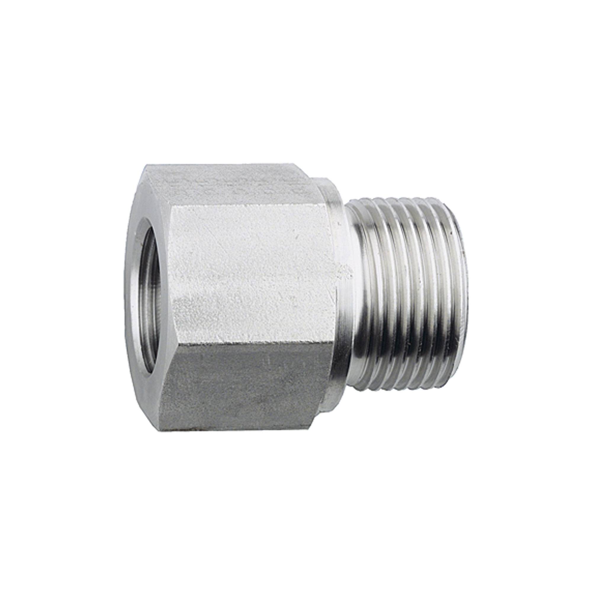 RIEGLER Lange Wechselreduzierung, G 1/2 a., G 3/8 i., PN max. 400 bar, Edelstahl 1.4571. Geeignet für Druckluft, Flüssi-0