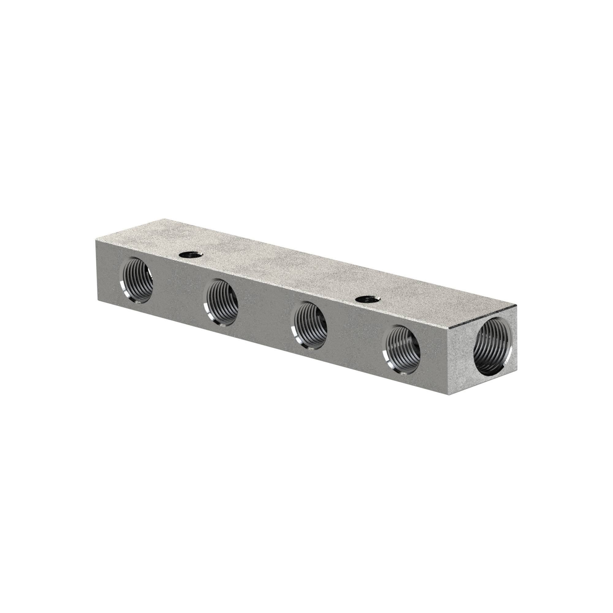 RIEGLER Verteilerleiste, Abgänge einseitig vorne, Eingang 2 x 1/4, Ausgang 3 x 1/8, Aluminium. Zur einfachen Montage vo-0