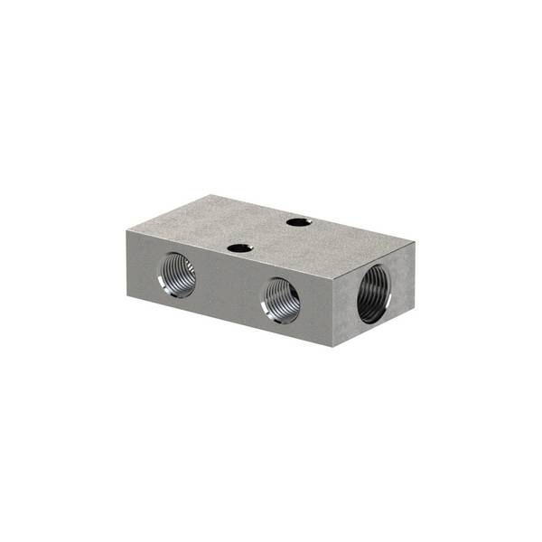 RIEGLER Verteilerleiste, Abgänge beidseitig vorne und hinten, Eingang 2 x 3/8, Ausgang 2 + 2 x 1/4, Aluminium. Zur einf