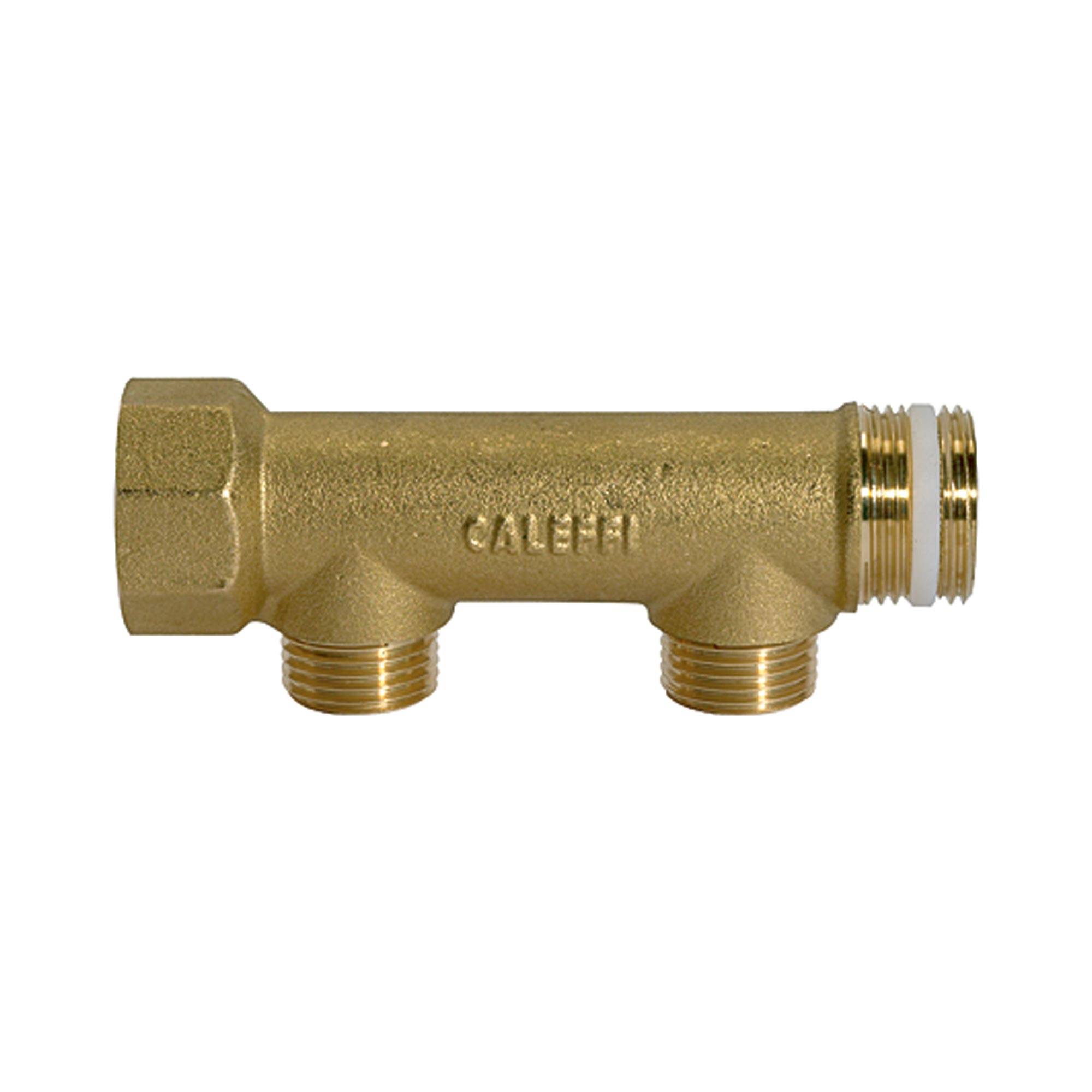 RIEGLER Verteilerrohr, 2 Abgänge, Eingang 2 x 3/4 mit PTFE-Dichtring, Ausgang 2 x Außengewinde 1/2, Messing. Zur Montag-0