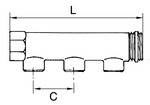 RIEGLER Verteilerrohr, 2 Abgänge, Eingang 2 x 3/4 mit PTFE-Dichtring, Ausgang 2 x Außengewinde 1/2, Messing. Zur Montag-1