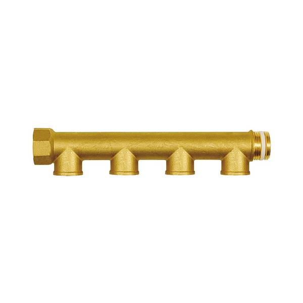 RIEGLER Verteilerrohr, 4 Abgänge, Eingang 2 x 1 1/4 ohne PTFE-Dichtring, Ausgang 4 x Innengewinde 1/2, Messing. Zur Mon