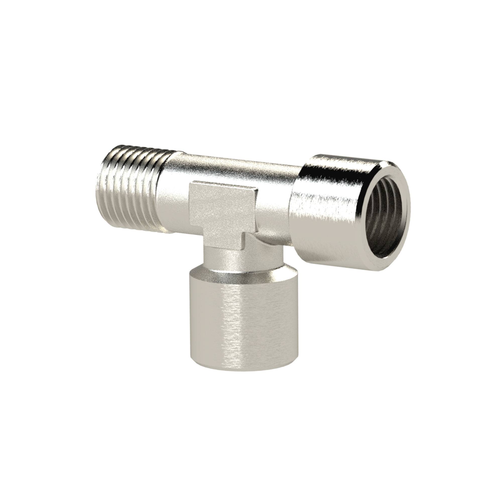 RIEGLER T-Stück, innen/innen/außen, G/R 1/4, SW 13, Betriebsdruck max. 60 bar, Betriebstemperatur max. 150 °C, Messing v-0