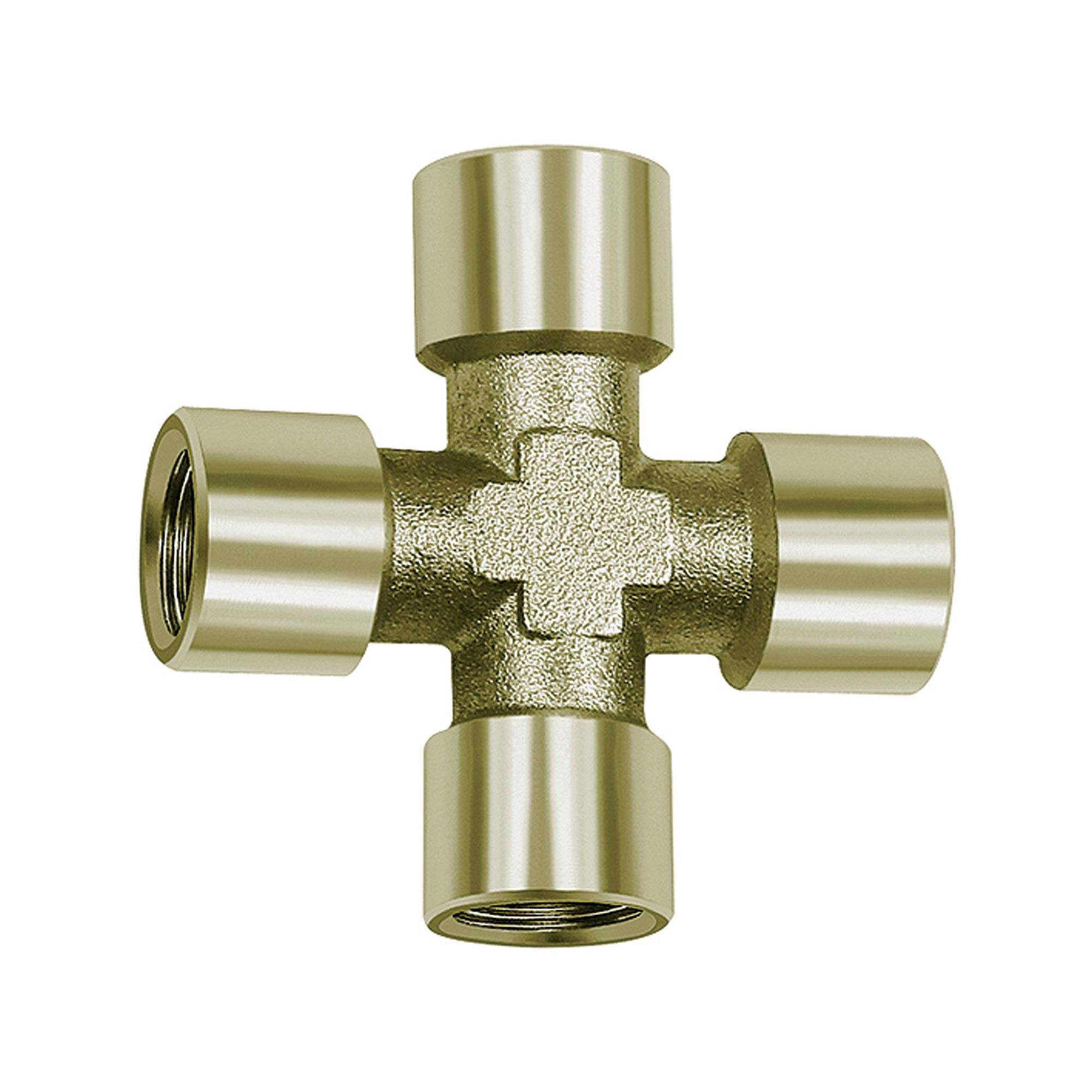 RIEGLER Kreuzstück, 4 x innen, G 1/8, SW 10, Betriebsdruck max. 60 bar, Betriebstemperatur max. 150 °C, Messing vernicke-0