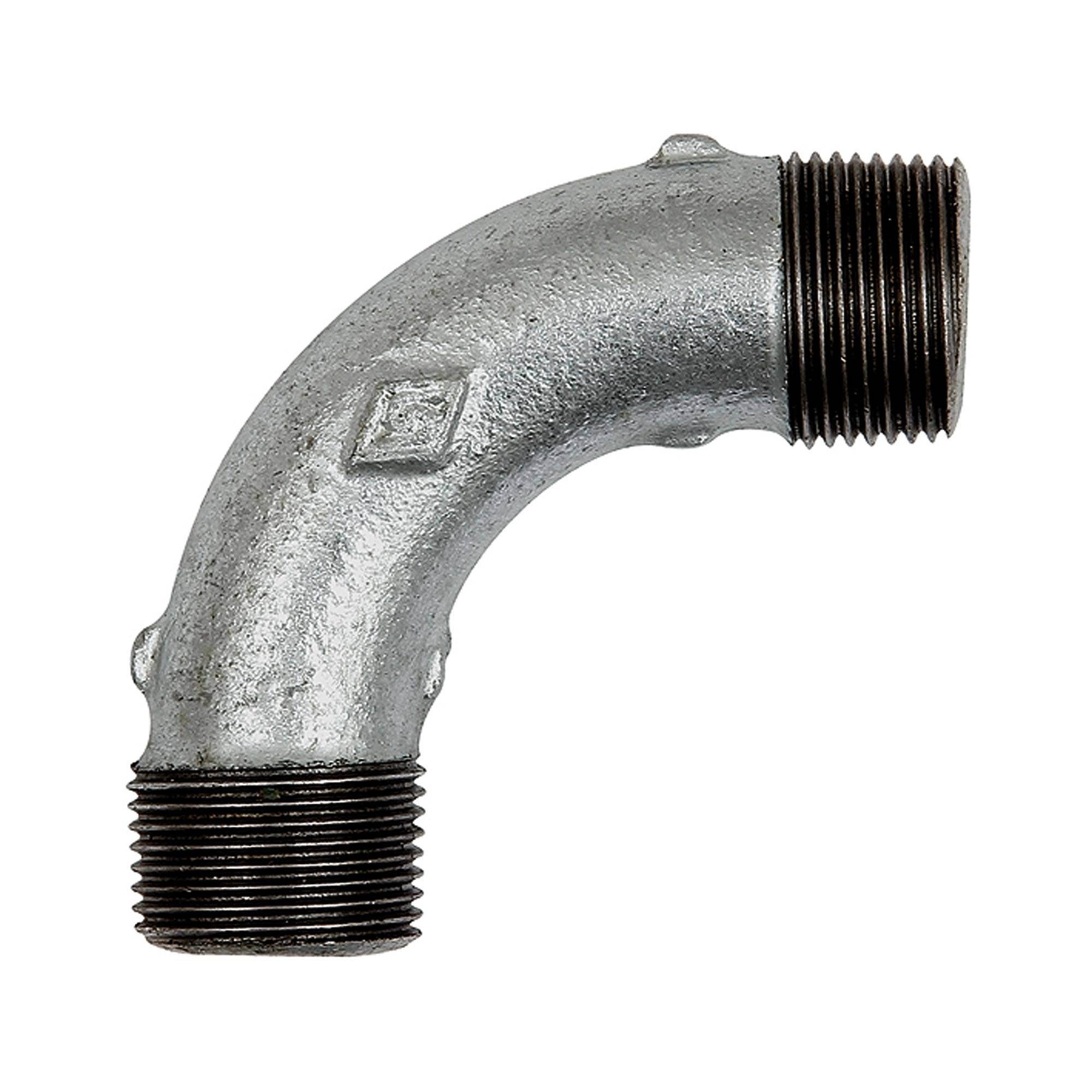 RIEGLER Bogen 3, lang, 90°, AG/AG, R 1, Betriebstemperatur -20 °C bis 300 °C, schwarzer Temperguss, feuerverzinkt, DIN E-0